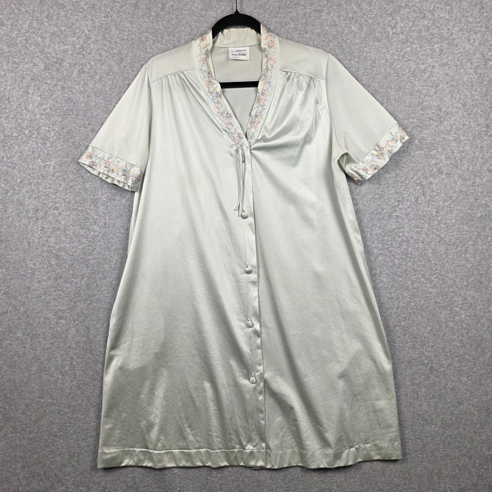 Vintage JCPenney Robe Womens Large‎ Green Nylon Antron Satin Floral Trim